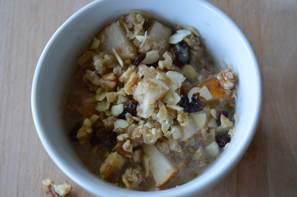 Warm Cinnamon Quinoa and Pear Cereal with Dried Fruit and Nuts image