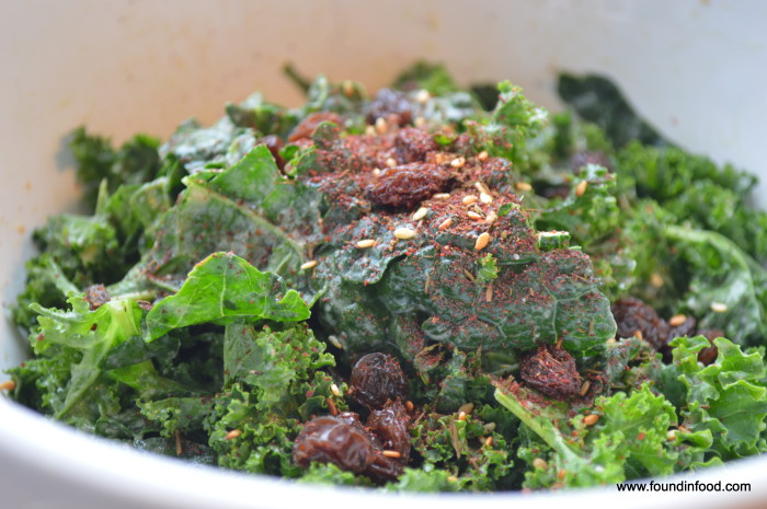 Simple Kale & Raisin Salad with Spicy Tahini Dressing image
